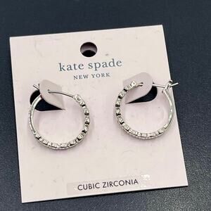 Kate Spade NY Full Circle Huggie CZ Pave Hoop Silver Plated Earrings New